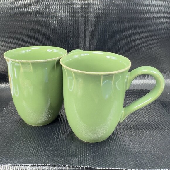 Pierre Deux Ceramic Coffee Mug Cup Set 2 Green Glaze Mugs Cups France Vintage - Picture 15 of 15